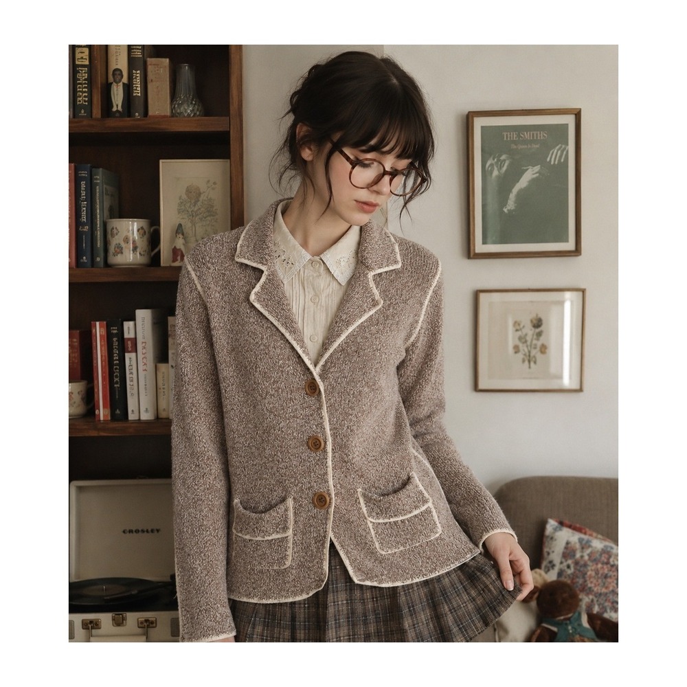 Maple Brown Knit Wood Button Cardigan Sweater Med Cottagecore Twee Lagenlook